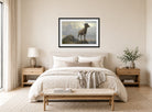 Albert Bierstadt Print, Study Of A Bighorn Ram displayed above a bed