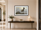 Albert Bierstadt Print, Study Of A Bighorn Ram displayed above a console table