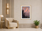 Albert Bierstadt Print, Sunrise on the Matterhorn displayed in an Art Deco interior