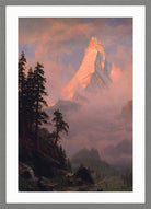 Albert Bierstadt Print, Sunrise on the Matterhorn in a light grey frame