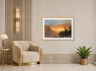 Albert Bierstadt Print, Sunset in California displayed in an Art Deco interior