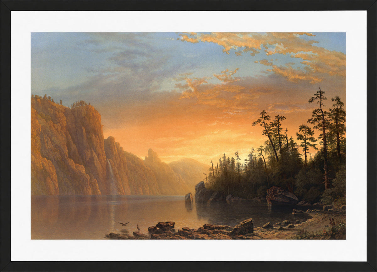 Albert Bierstadt Print, Sunset in California in a black frame