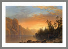 Albert Bierstadt Print, Sunset in California in a light grey frame