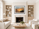 Albert Bierstadt Print, Sunset in California displayed in a Scandinavian living room