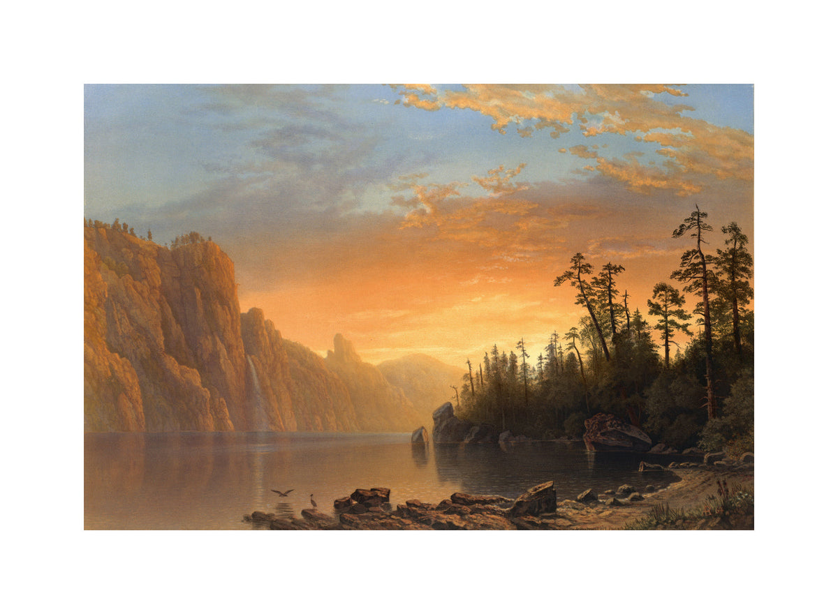 Albert Bierstadt Print, Sunset in California with a white border for rolled canvas