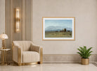 Albert Bierstadt Print, Surveyor’s Wagon in the Rockies displayed in an Art Deco interior