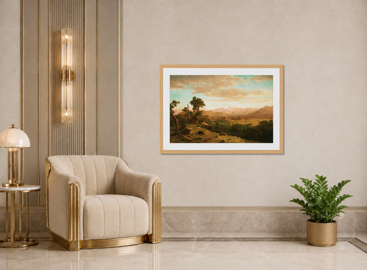 Albert Bierstadt Print, Wind River Country displayed in an Art Deco interior