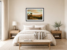 Albert Bierstadt Print, Wind River Country displayed above a bed