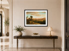 Albert Bierstadt Print, Wind River Country displayed above a console table
