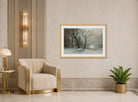 Albert Bierstadt Print, Winter In Yosemite displayed in an Art Deco interior