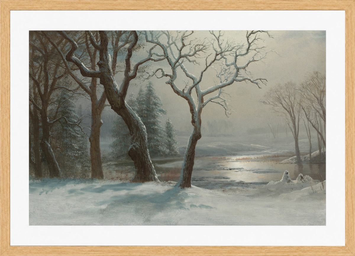 Albert Bierstadt Print, Winter In Yosemite in an oak frame