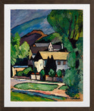 Bayerische Dorfhäuser unter Bäumen (c. 1911) by Alexander Kanoldt — brown frame