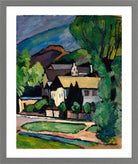 Bayerische Dorfhäuser unter Bäumen (c. 1911) by Alexander Kanoldt — light grey frame