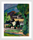 Bayerische Dorfhäuser unter Bäumen (c. 1911) by Alexander Kanoldt — white frame