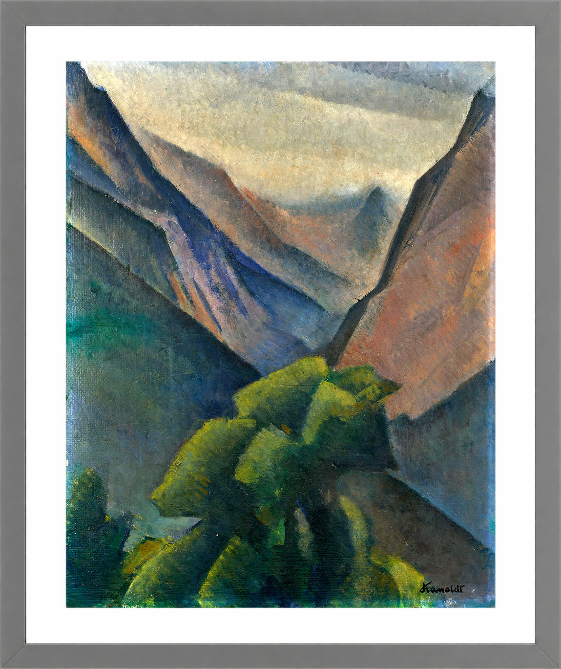 Gebirgsansicht (1930) by Alexander Kanoldt — light grey frame