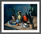 Grosses Stilleben mit Krügen und roter Teedose (1922) by Alexander Kanoldt — dark grey frame