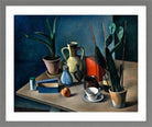 Grosses Stilleben mit Krügen und roter Teedose (1922) by Alexander Kanoldt — light grey frame