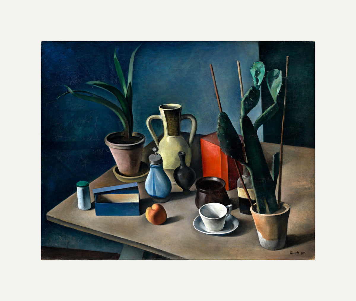 Grosses Stilleben mit Krügen und roter Teedose (1922) by Alexander Kanoldt — rolled canvas