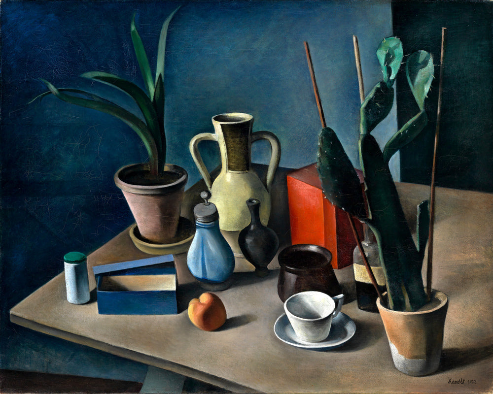 Grosses Stilleben mit Krügen und roter Teedose (1922) by Alexander Kanoldt — unframed