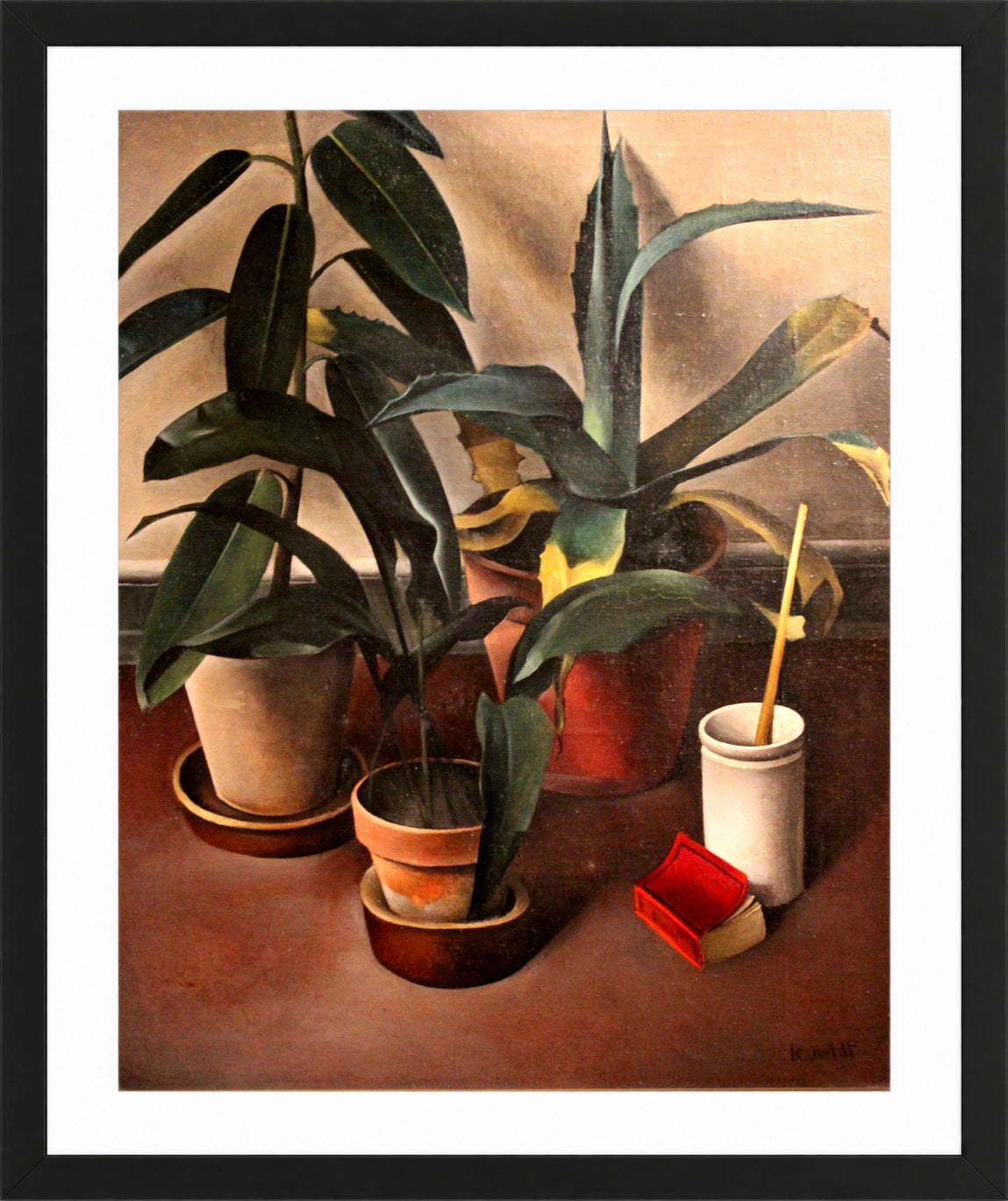 Still Life (1926) — Rubber Plant and Aloe by Alexander Kanoldt — black frame