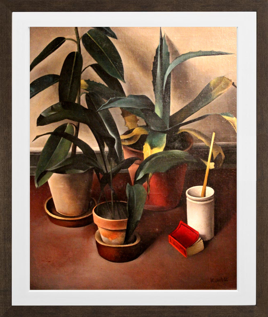 Still Life (1926) — Rubber Plant and Aloe by Alexander Kanoldt — brown frame
