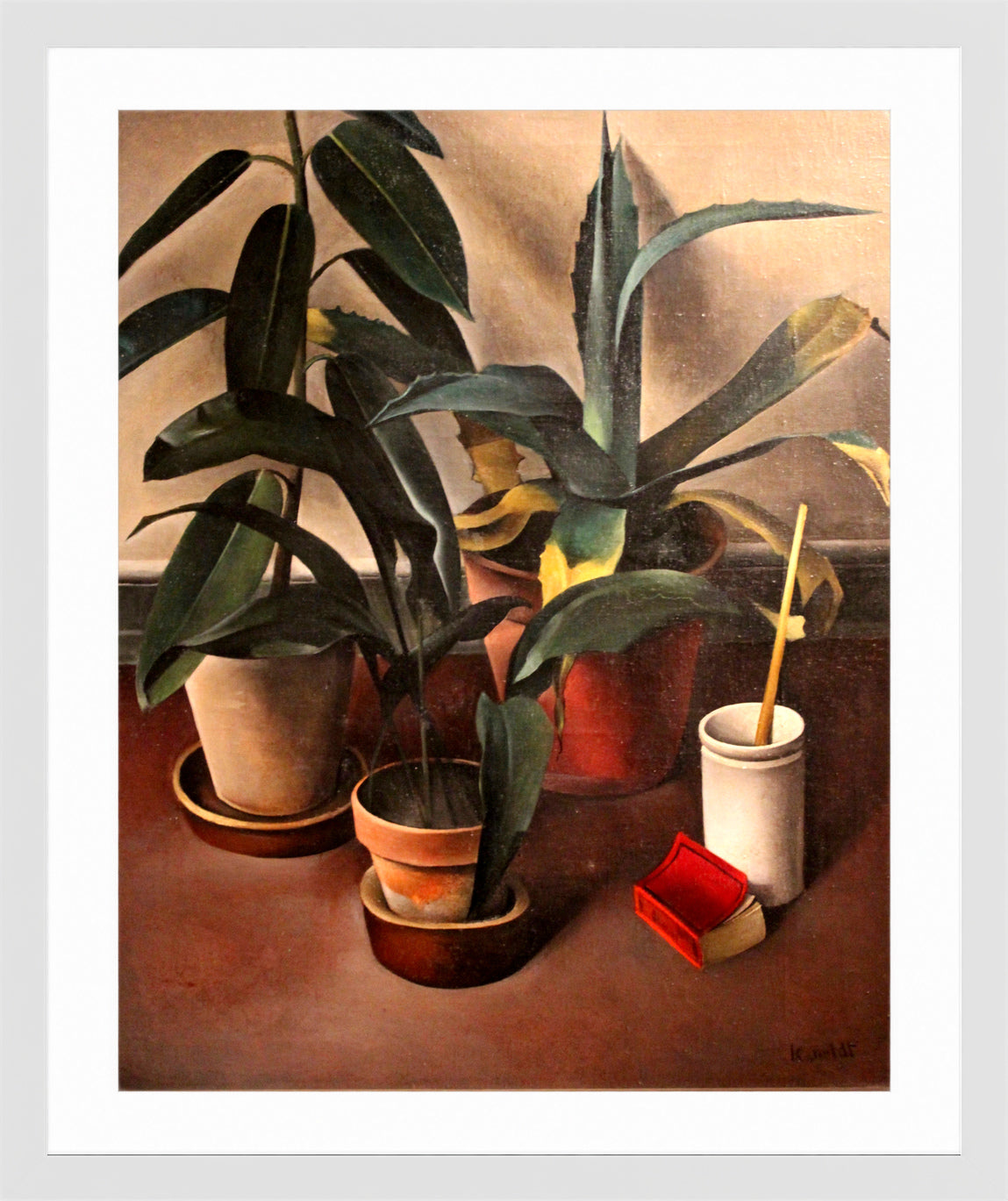 Still Life (1926) — Rubber Plant and Aloe by Alexander Kanoldt — white frame