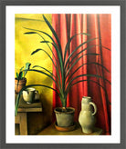 Still Life (1926) — Plant against Red Curtains by Alexander Kanoldt — dark grey frame