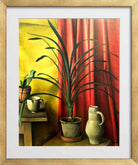 Still Life (1926) — Plant against Red Curtains by Alexander Kanoldt — gold frame