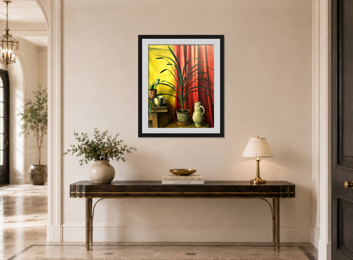 Still Life (1926) — Plant against Red Curtains by Alexander Kanoldt — hallway