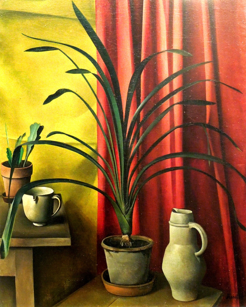 Still Life (1926) — Plant against Red Curtains by Alexander Kanoldt — unframed