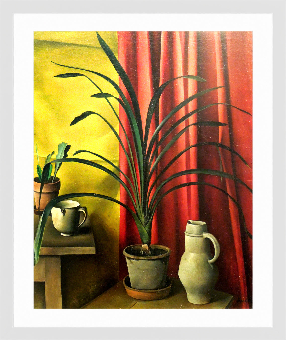 Still Life (1926) — Plant against Red Curtains by Alexander Kanoldt — white frame