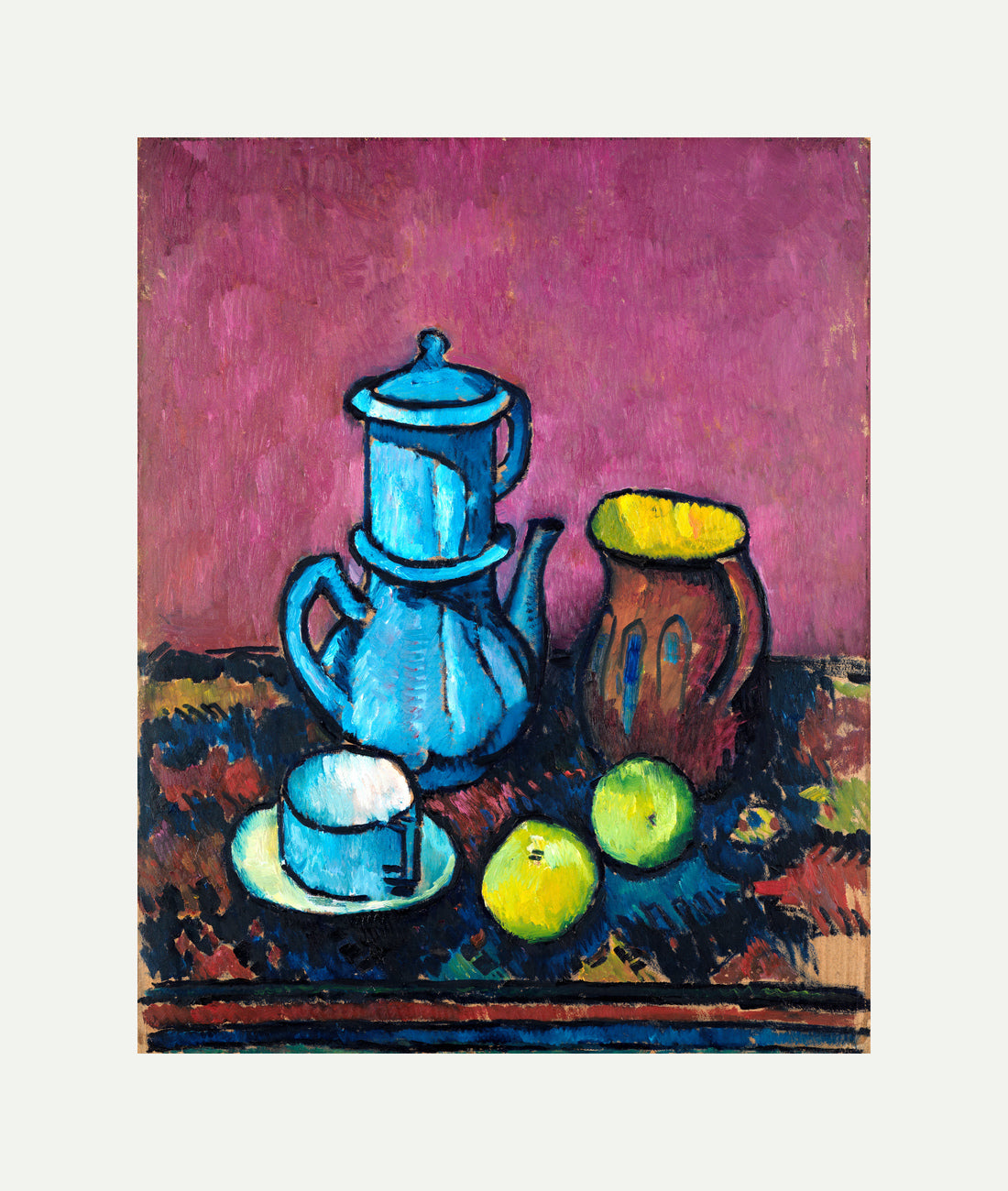 Still Life with Coffee Tableware and Apples (c. 1909–1910) by Alexander Kanoldt — rolled canvas