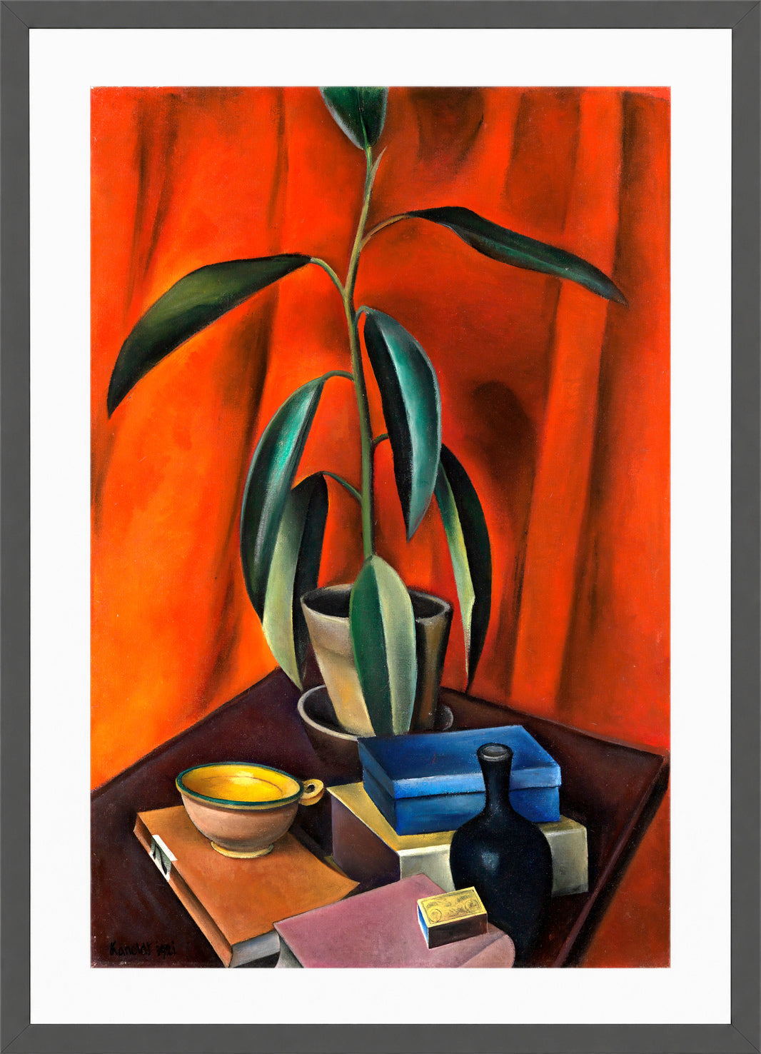 Still Life with Rubber Tree (1921) by Alexander Kanoldt — dark grey frame