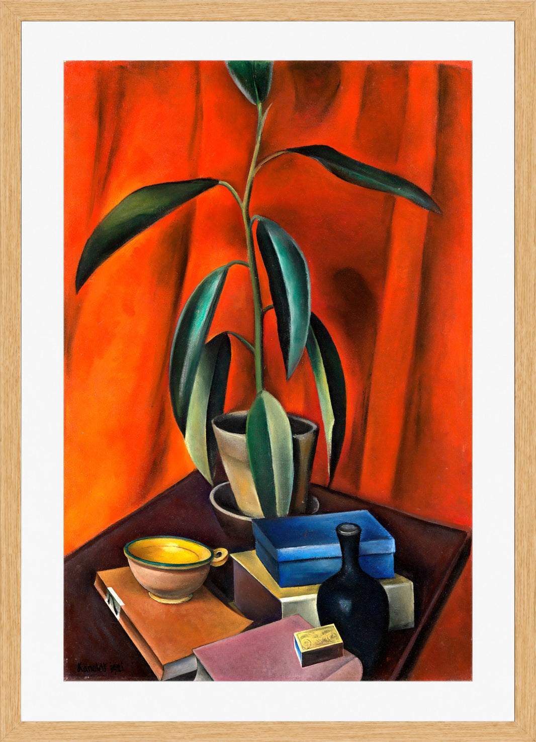 Still Life with Rubber Tree (1921) by Alexander Kanoldt — oak frame