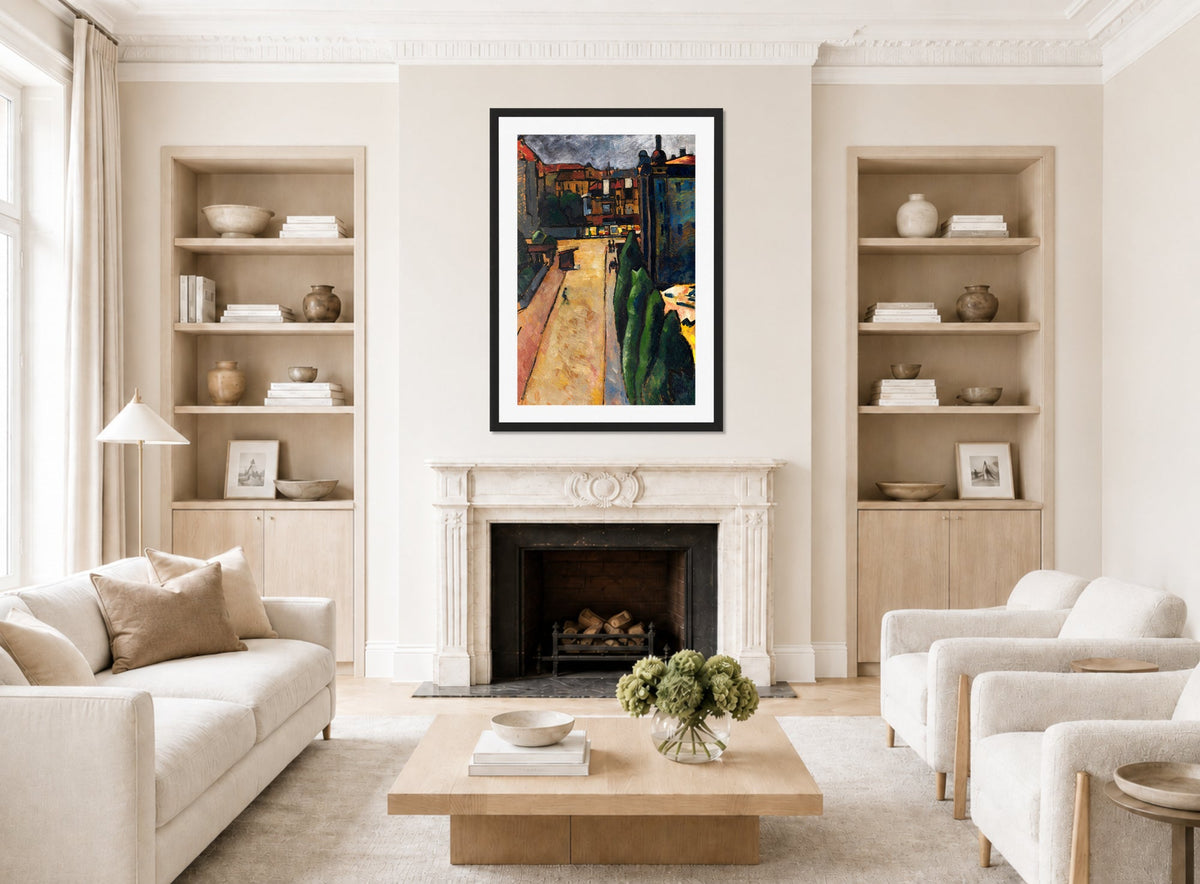 Straßenbild I (1913) by Alexander Kanoldt — living room roomset