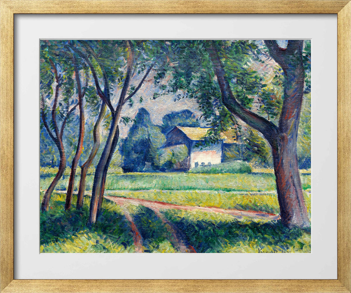 Wiesenlandschaft mit Gehöft (1921) by Alexander Kanoldt — gold frame