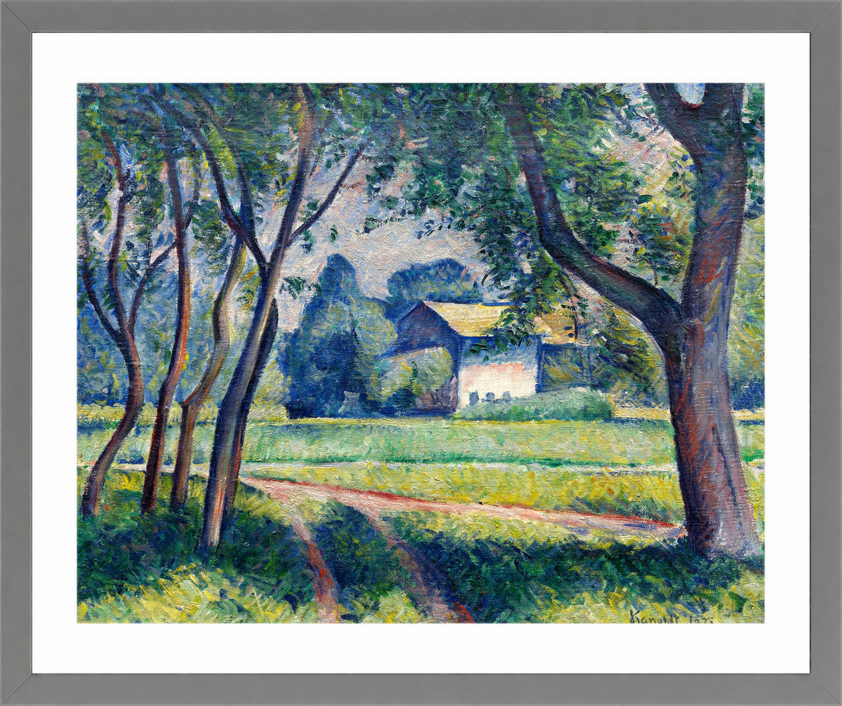 Wiesenlandschaft mit Gehöft (1921) by Alexander Kanoldt — light grey frame