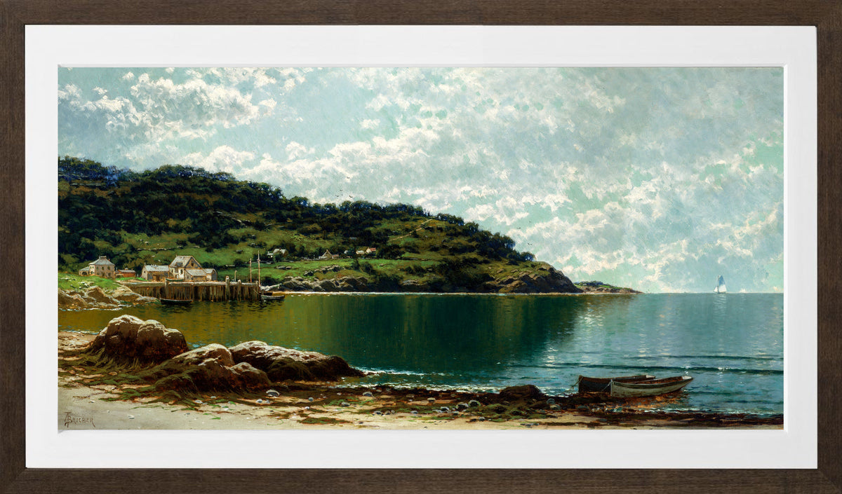 Alfred Thompson Bricher, Along the Maine Coast (1885) — brown frame