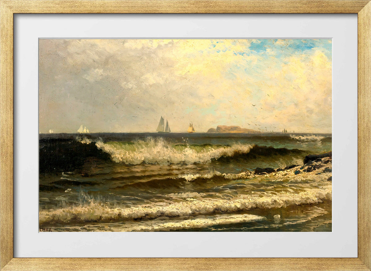 Alfred Thompson Bricher, Breaking Waves (circa 1882) — gold frame