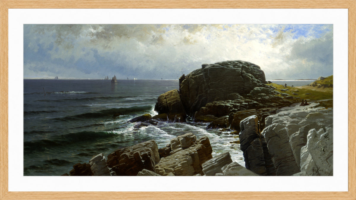 Alfred Thompson Bricher, Castle Rock, Marblehead (1878) — oak frame