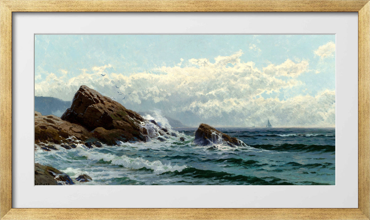 Alfred Thompson Bricher, Crashing Waves — gold frame