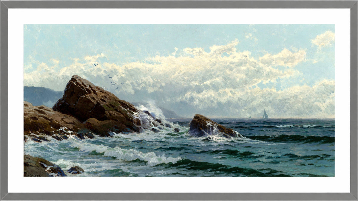 Alfred Thompson Bricher, Crashing Waves — light grey frame