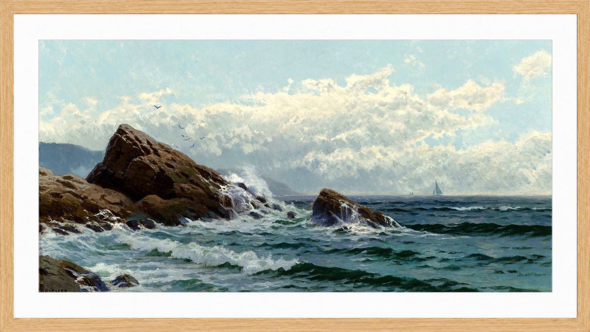 Alfred Thompson Bricher, Crashing Waves — oak frame