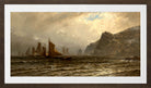 Alfred Thompson Bricher, Fishing Boats at Sea (1876–1877) — brown frame