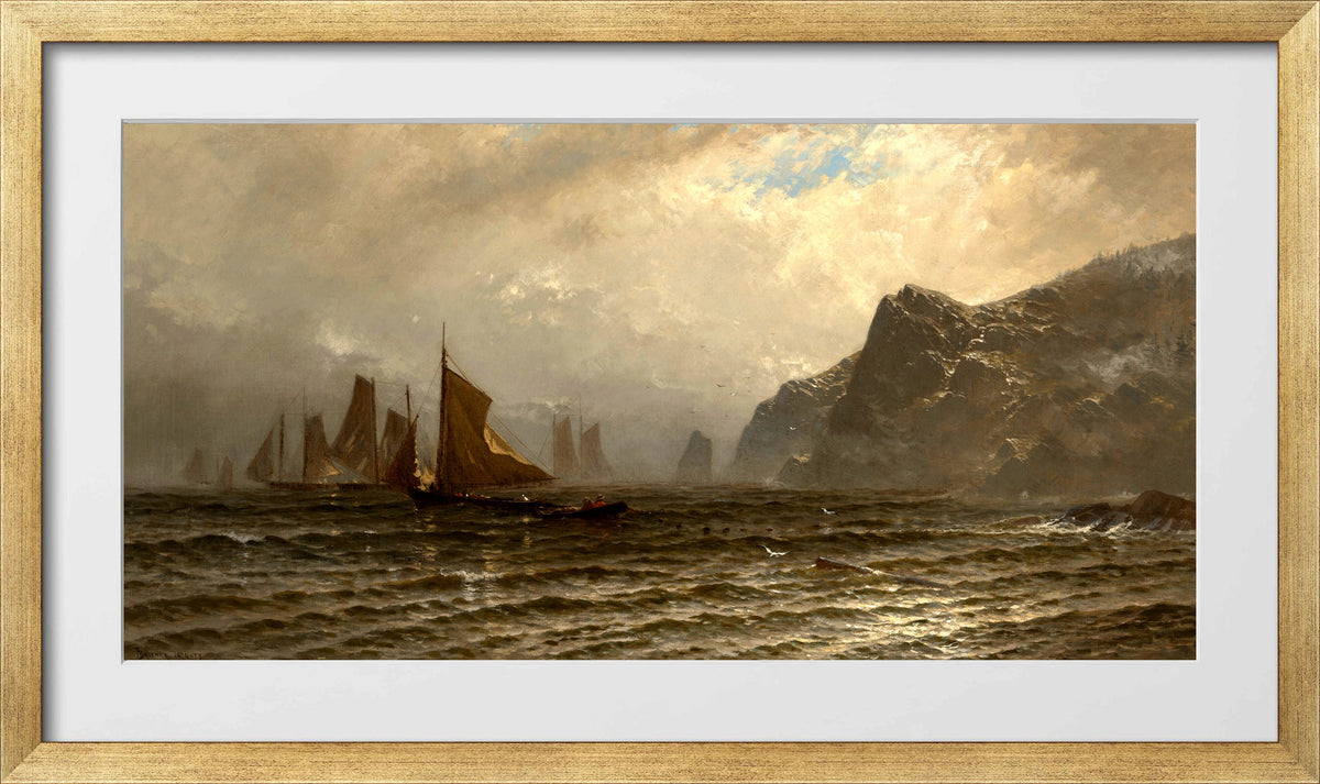 Alfred Thompson Bricher, Fishing Boats at Sea (1876–1877) — gold frame