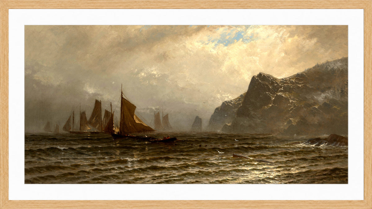 Alfred Thompson Bricher, Fishing Boats at Sea (1876–1877) — oak frame