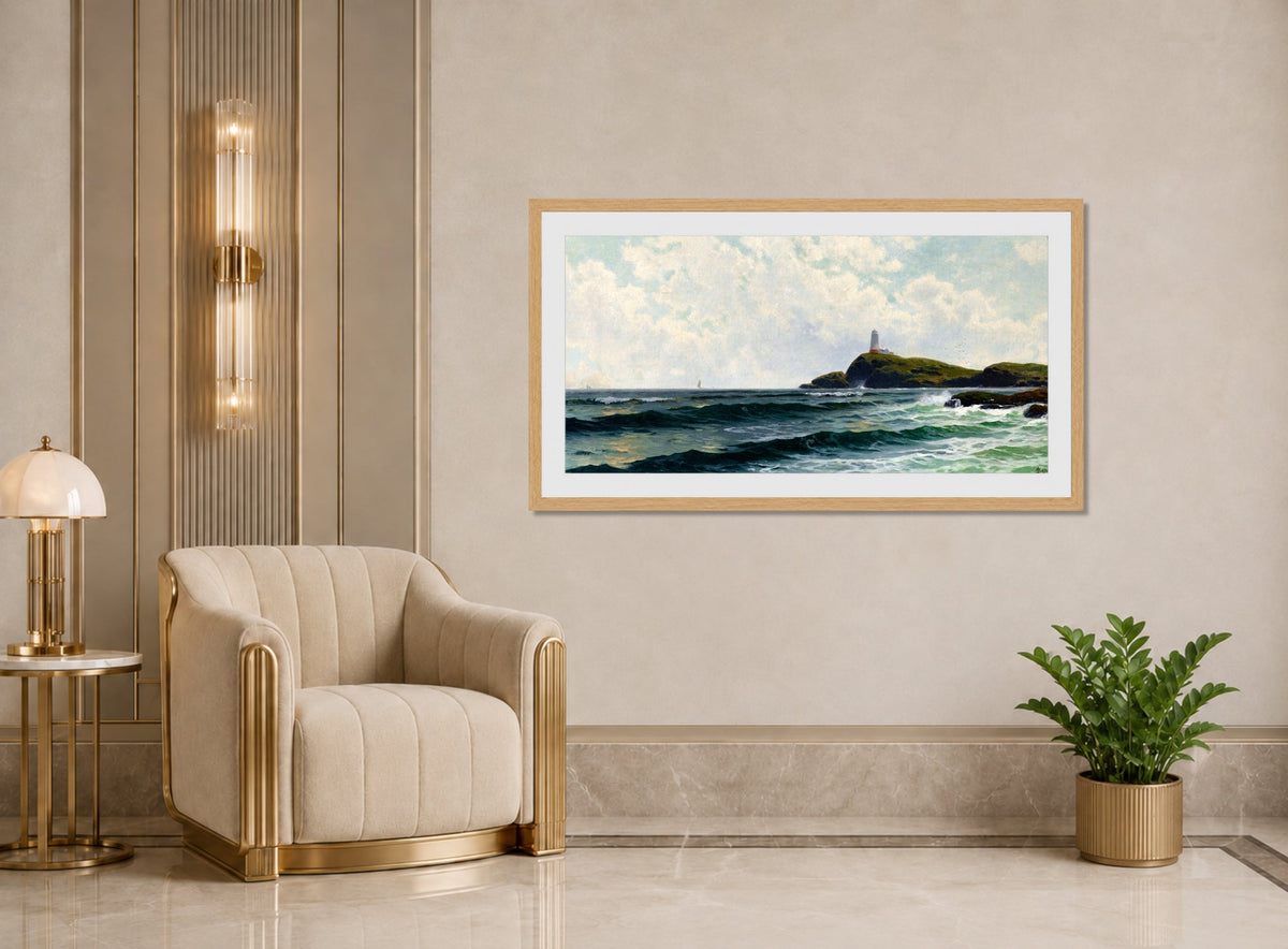 Alfred Thompson Bricher, Lighthouse by the Sea — art deco roomset