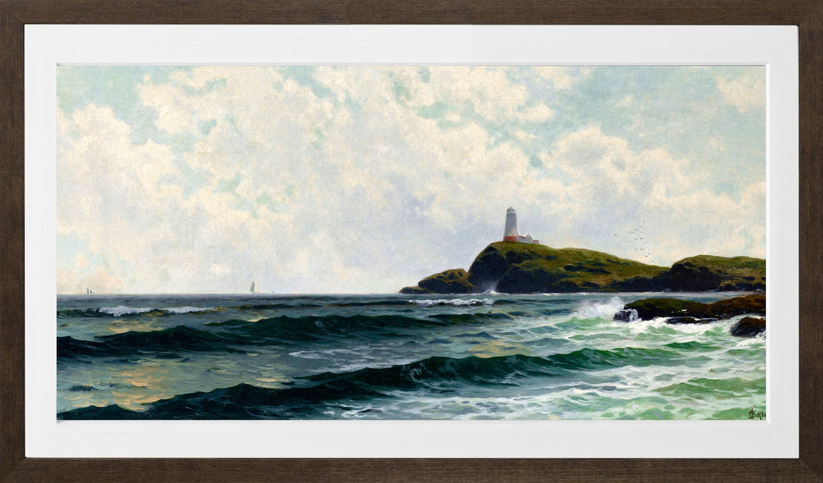 Alfred Thompson Bricher, Lighthouse by the Sea — brown frame