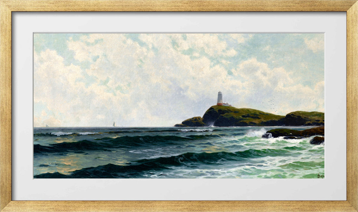 Alfred Thompson Bricher, Lighthouse by the Sea — gold frame