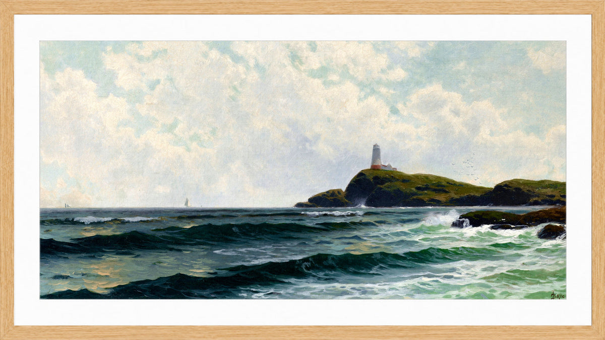 Alfred Thompson Bricher, Lighthouse by the Sea — oak frame